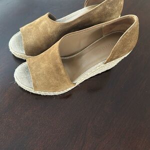 VINCE Womens Sonora Peep-toe Suede Espadrille Wedge Sandals Sz 7 Coastal Grandma